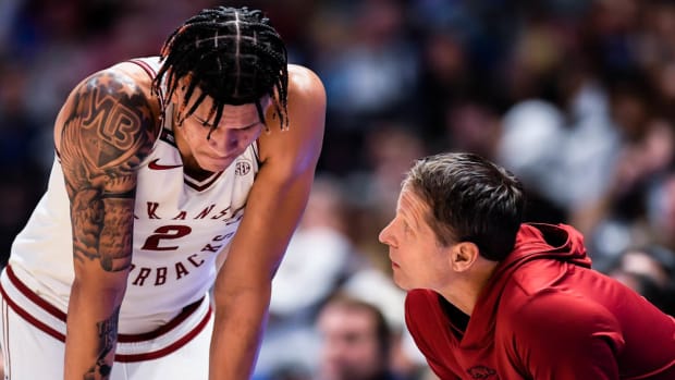 Razorbacks' Tramon Mark and Eric Musselman against Vanderbilt